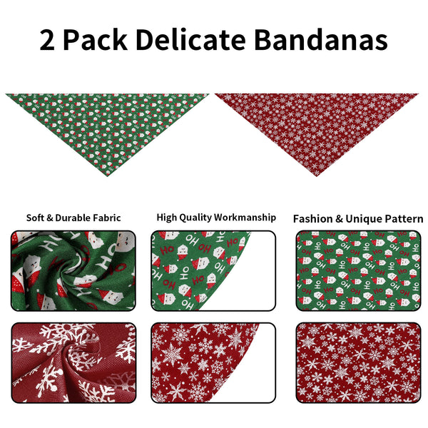 AIITLE 2 Pack Dog Christmas Bandanas