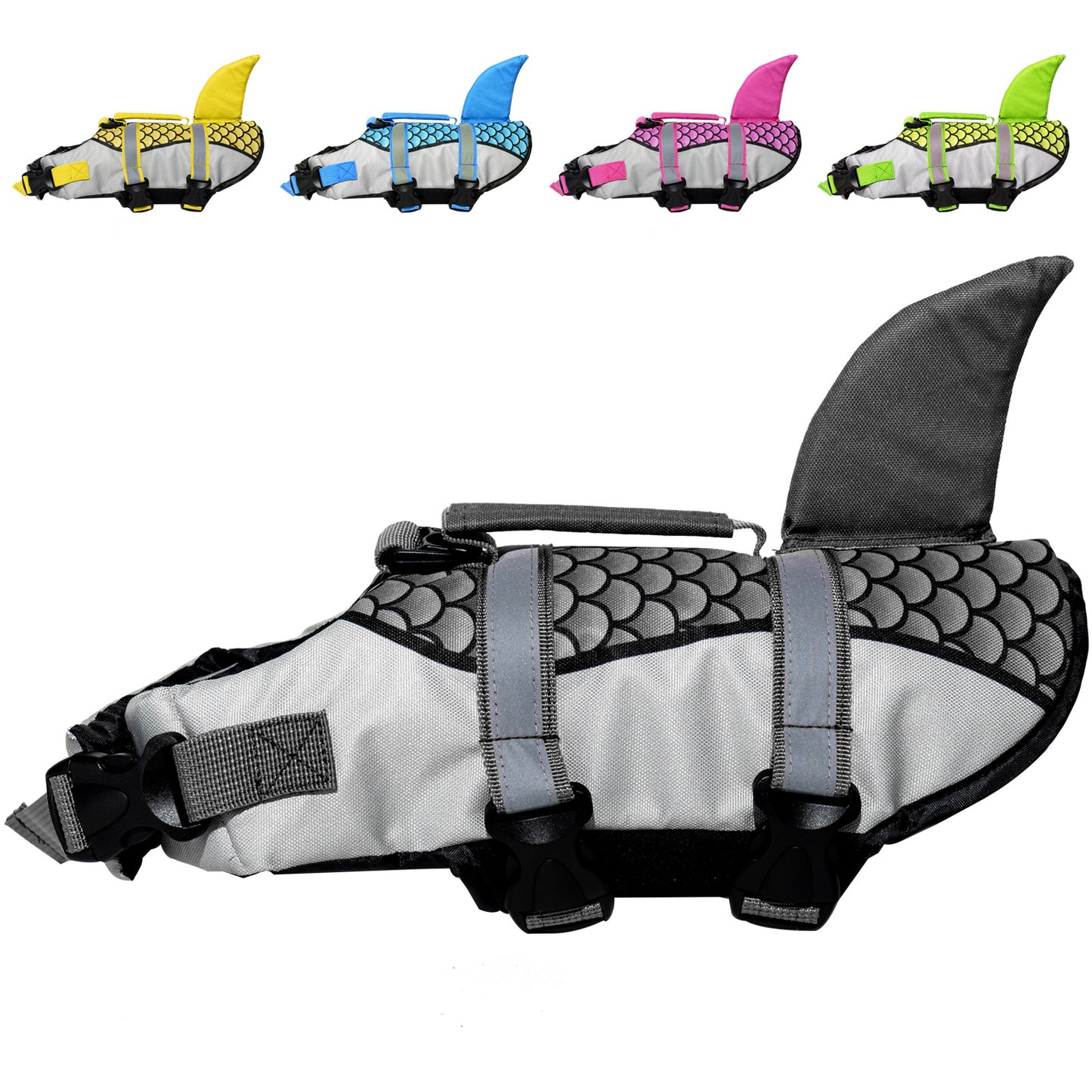 Aiitle Adjustable Shark Dog Life Vest with Rescue Handle Gray