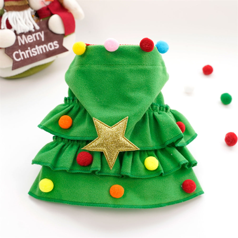 Aiitle Cute Pet Christmas Cloak with Star and Pompoms Red