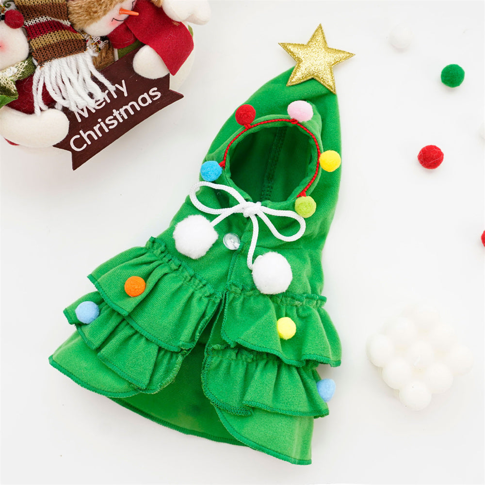 Aiitle Cute Pet Christmas Cloak with Star and Pompoms Red