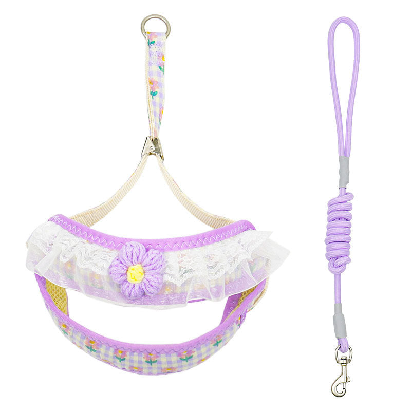 Aiitle Floral Lace Princess Dog Harness Leash Set