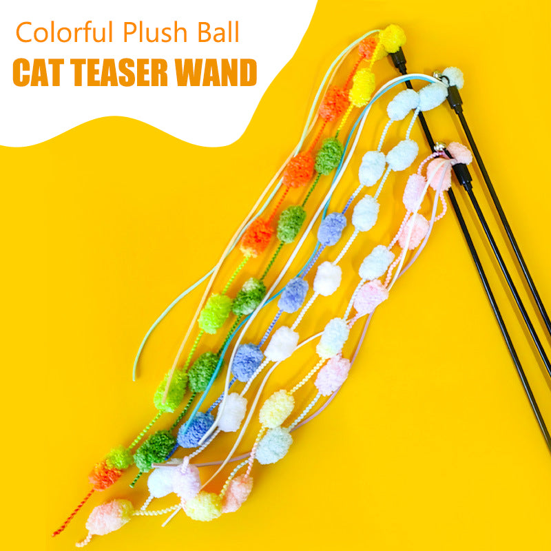 Aiitle Colorful Plush Ball Cat Teaser Wand 3 PCS Set