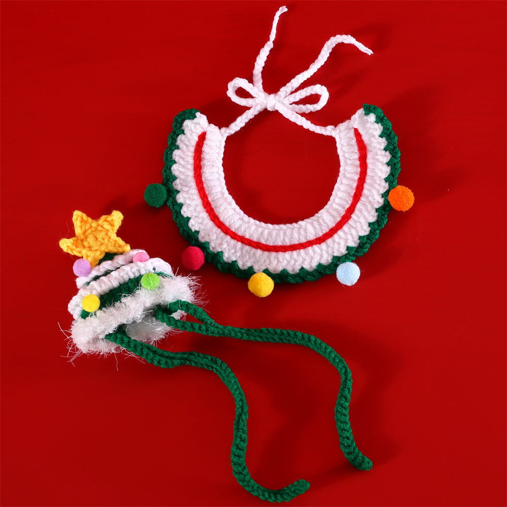 Aiitle Pet Christmas Knit Hat Collar Set