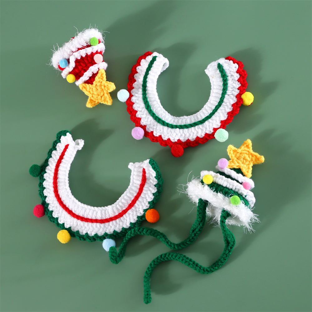 Aiitle Pet Christmas Knit Hat Collar Set