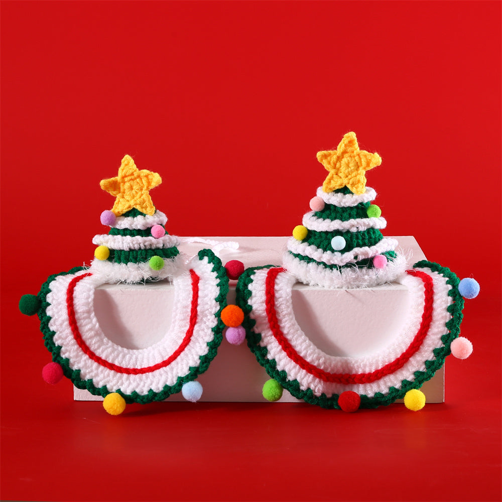 Aiitle Pet Christmas Knit Hat Collar Set