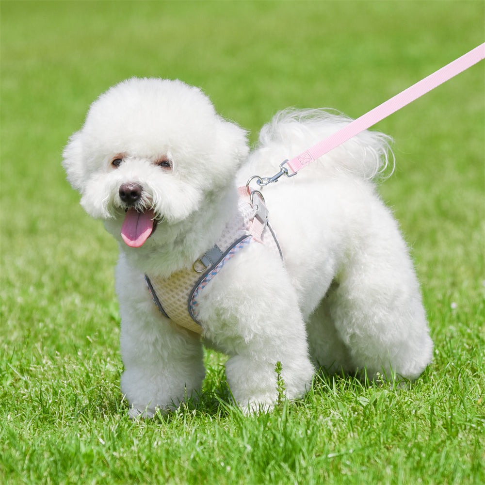 Aiitle Plaid Border Reflective Mesh Dog Harness Pink