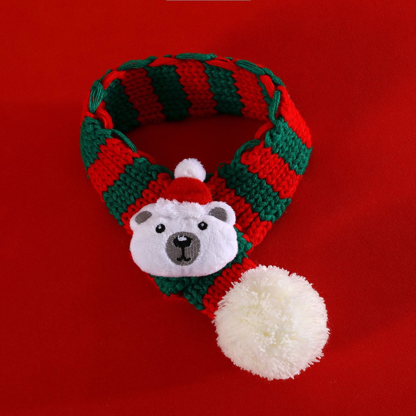 Aiitle Cute Bear Pet Christmas Striped Scarf Hat Set