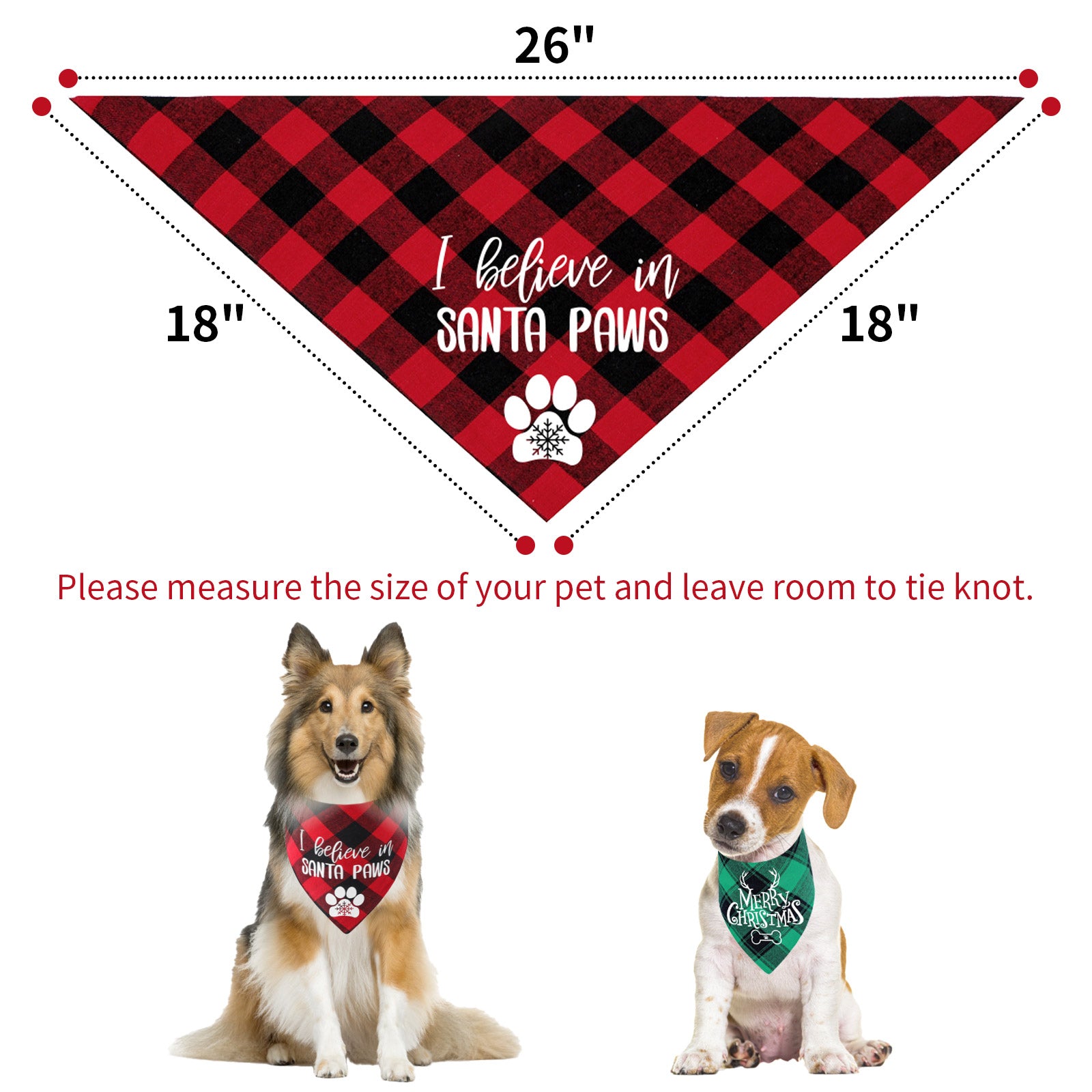 2 PACK CHRISTMAS DOG BANDANAS - CLASSIC TRIANGLE TEXT PATTERN PRINTING | AIITLE