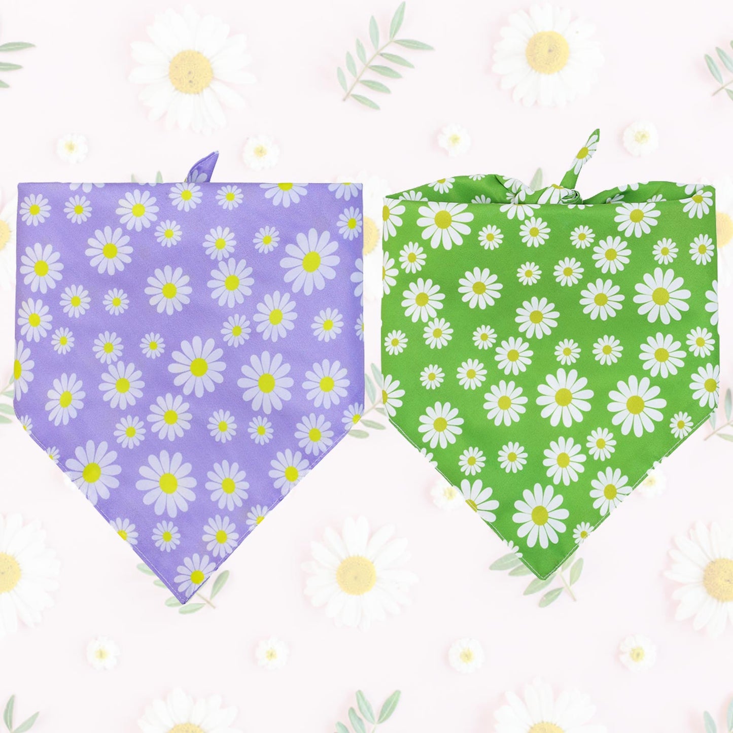 Spring Dog Bandanas - 2PCS Washable Sunflower Printing Green Lavender | AIITLE