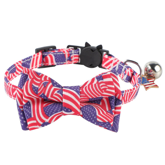 AIITLE American Flag Cat Collar with Bell Bow Tie Star Charm Breakaway | AIITLE