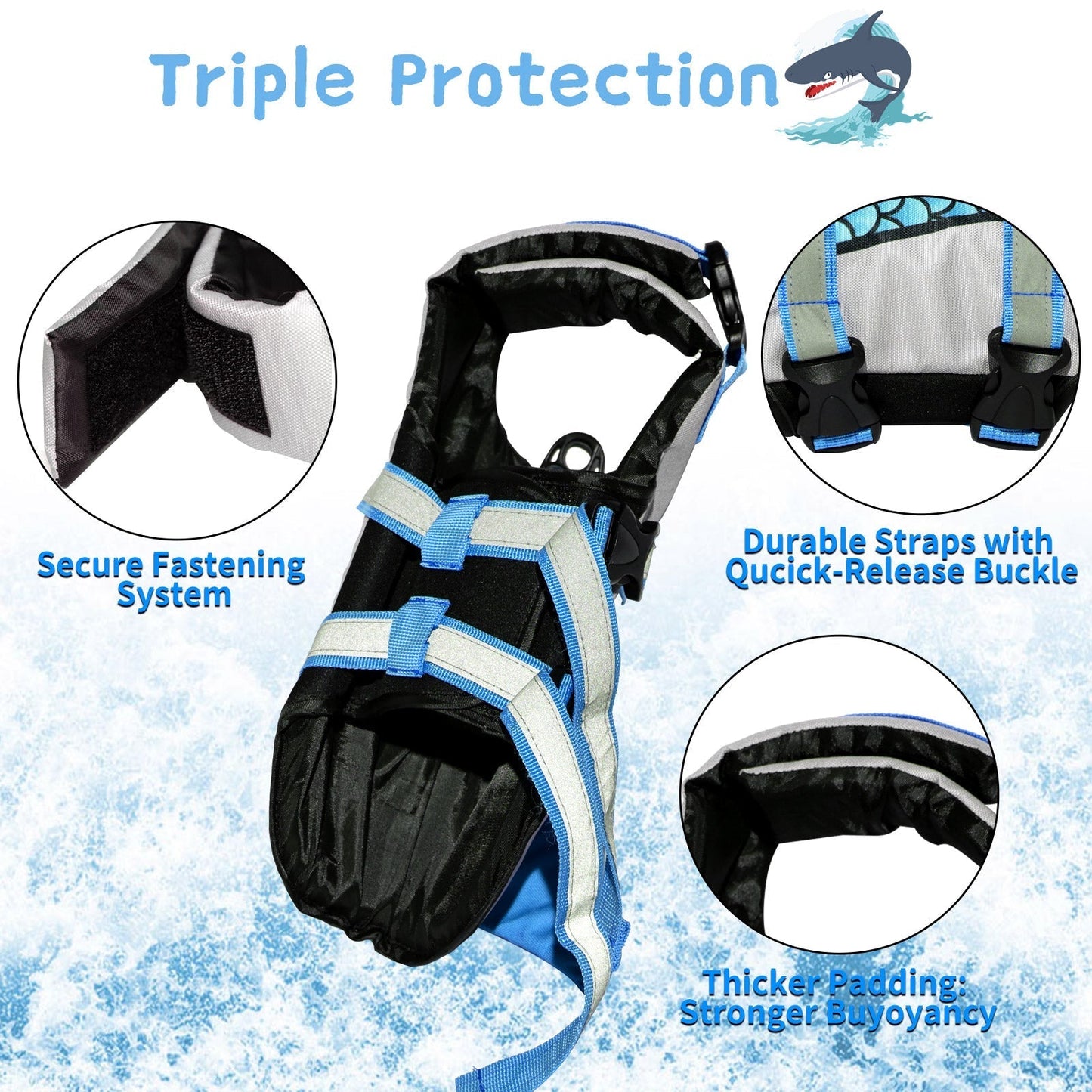 AIITLE Dog Life Vests, Adjustable Shark Dog Life Jacket with Rescue Handle | AIITLE