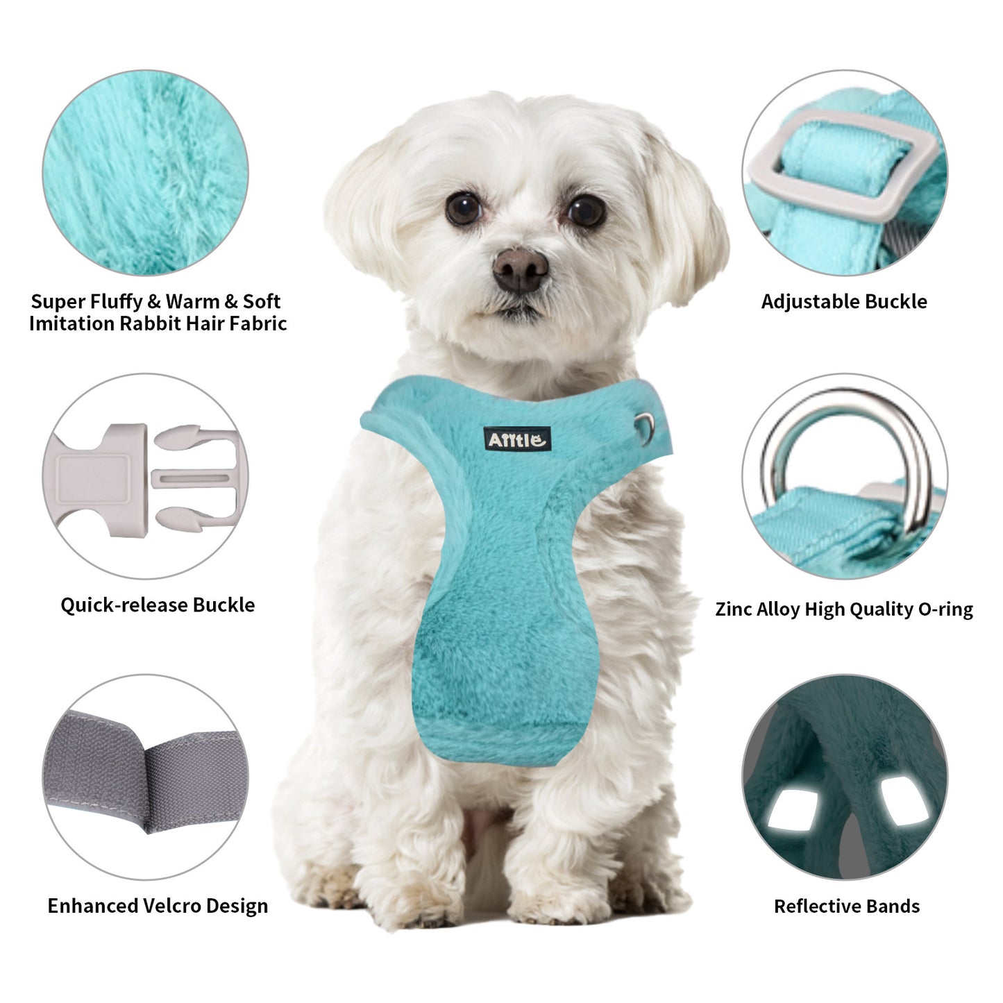 AIITLE Reflective Plush Fabric Dog Winter Harness and Leash Set, No Pull Vest | AIITLE