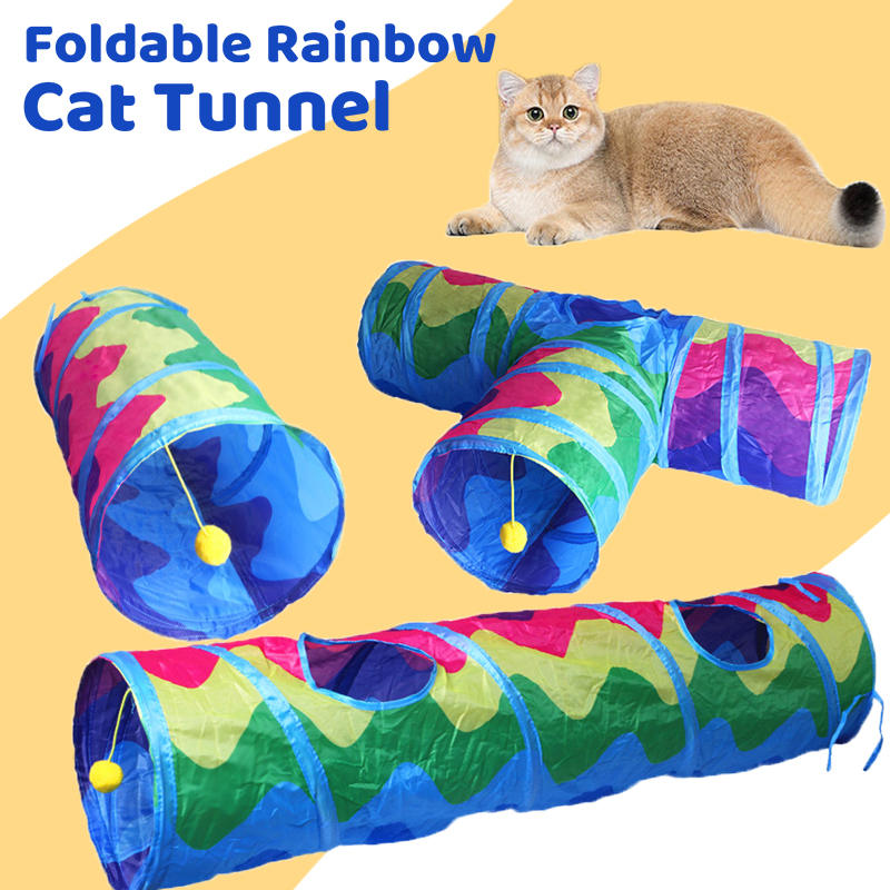 Aiitle Foldable Rainbow Cat Tunnel Toy