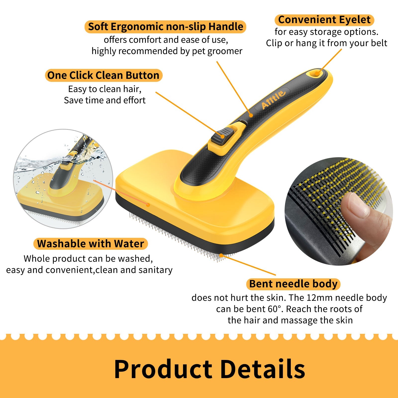 Aiitle Pet Self Cleaning Slicker Hair Brush Yellow – AIITLE