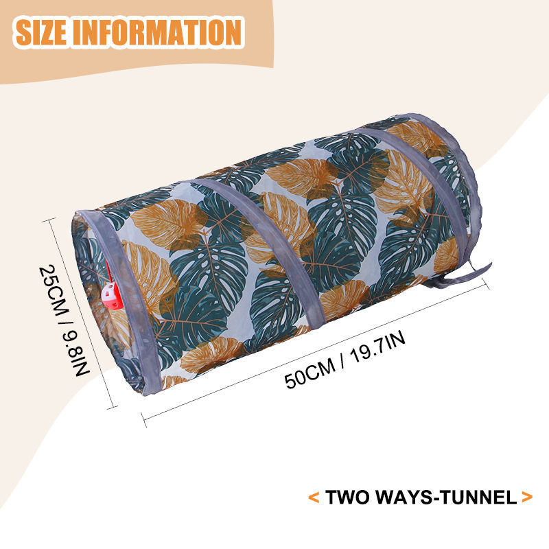 Aiitle Printed Leaves Foldable Cat Tunnel