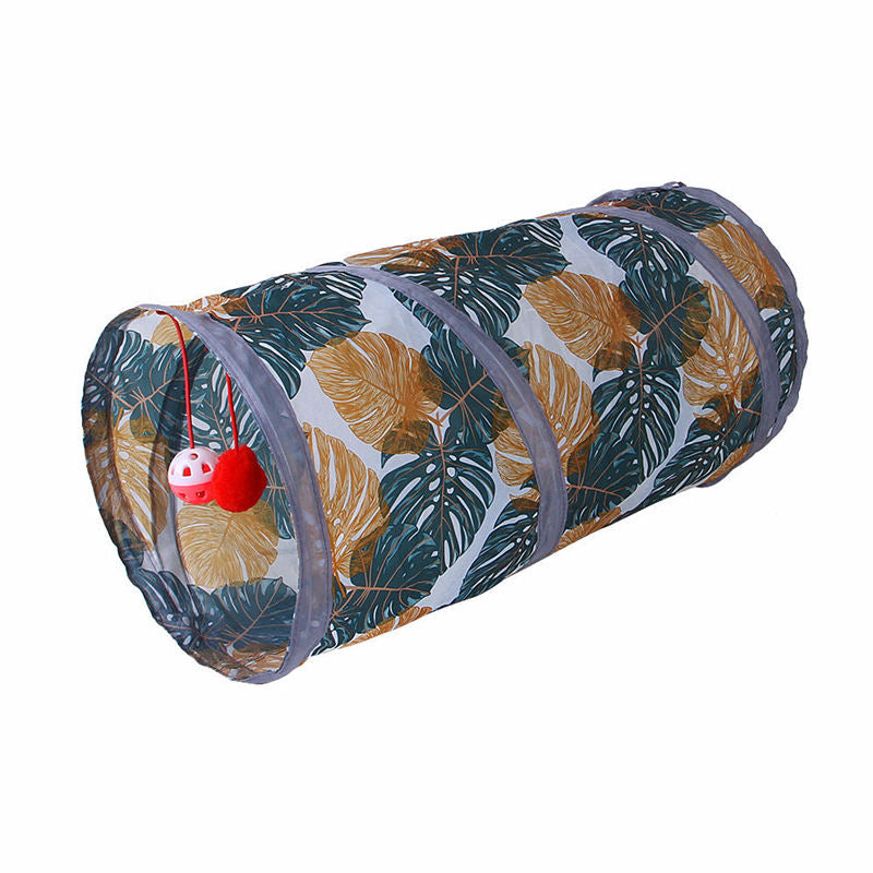 Aiitle Printed Leaves Foldable Cat Tunnel