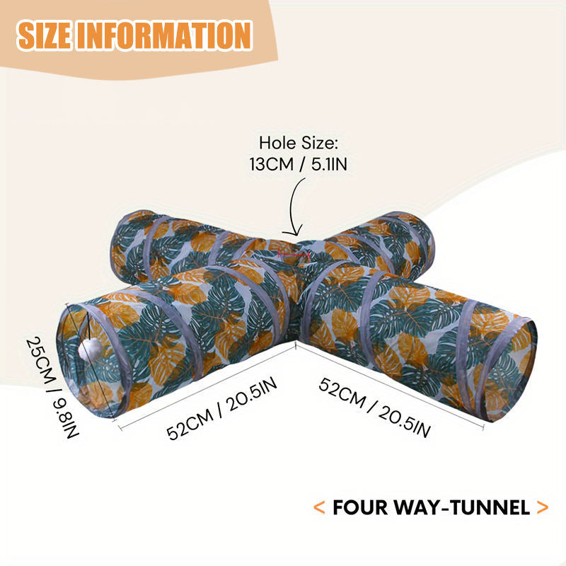 Aiitle Printed Leaves Foldable Cat Tunnel